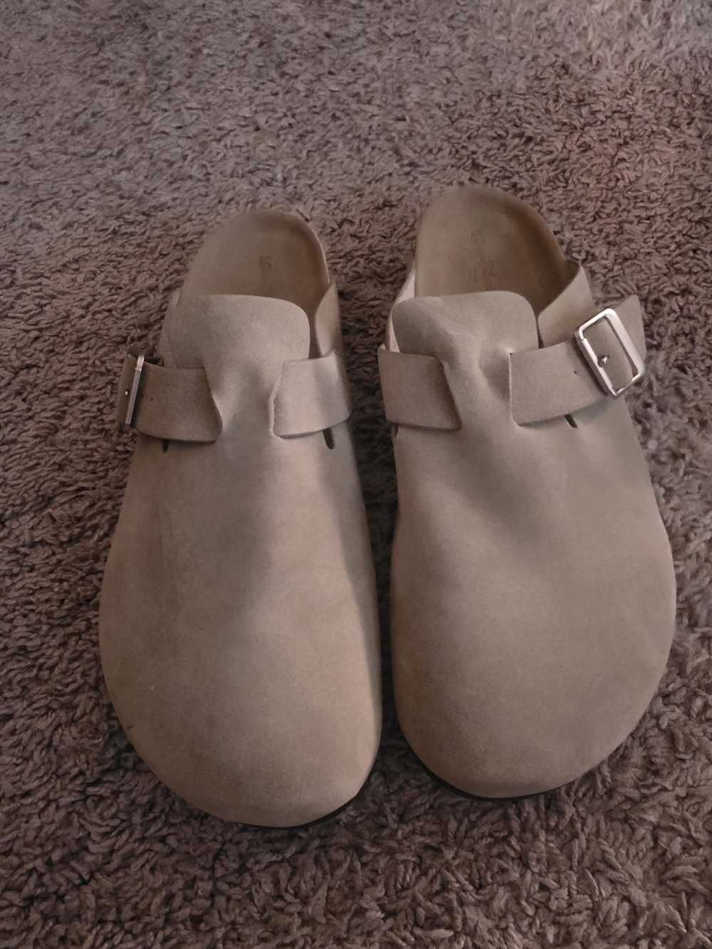 Universal Thread Neutral Suede Slip-On Clogs with Buckle